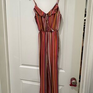 Lush Vibrant Striped Jumpsuit with Pink and Orange